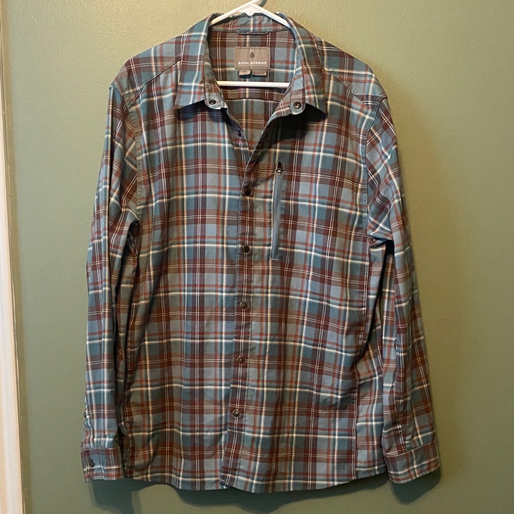 Royal Robbins Men's Plaid Shirt - Blue and Brown